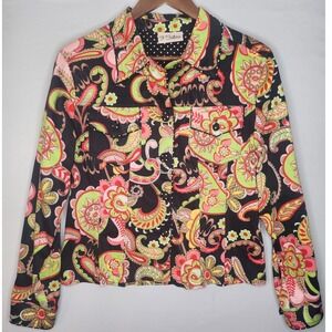 3 Sisters Paisley Small Jacket Blazer Polka Dot Accent chest‎ Pockets